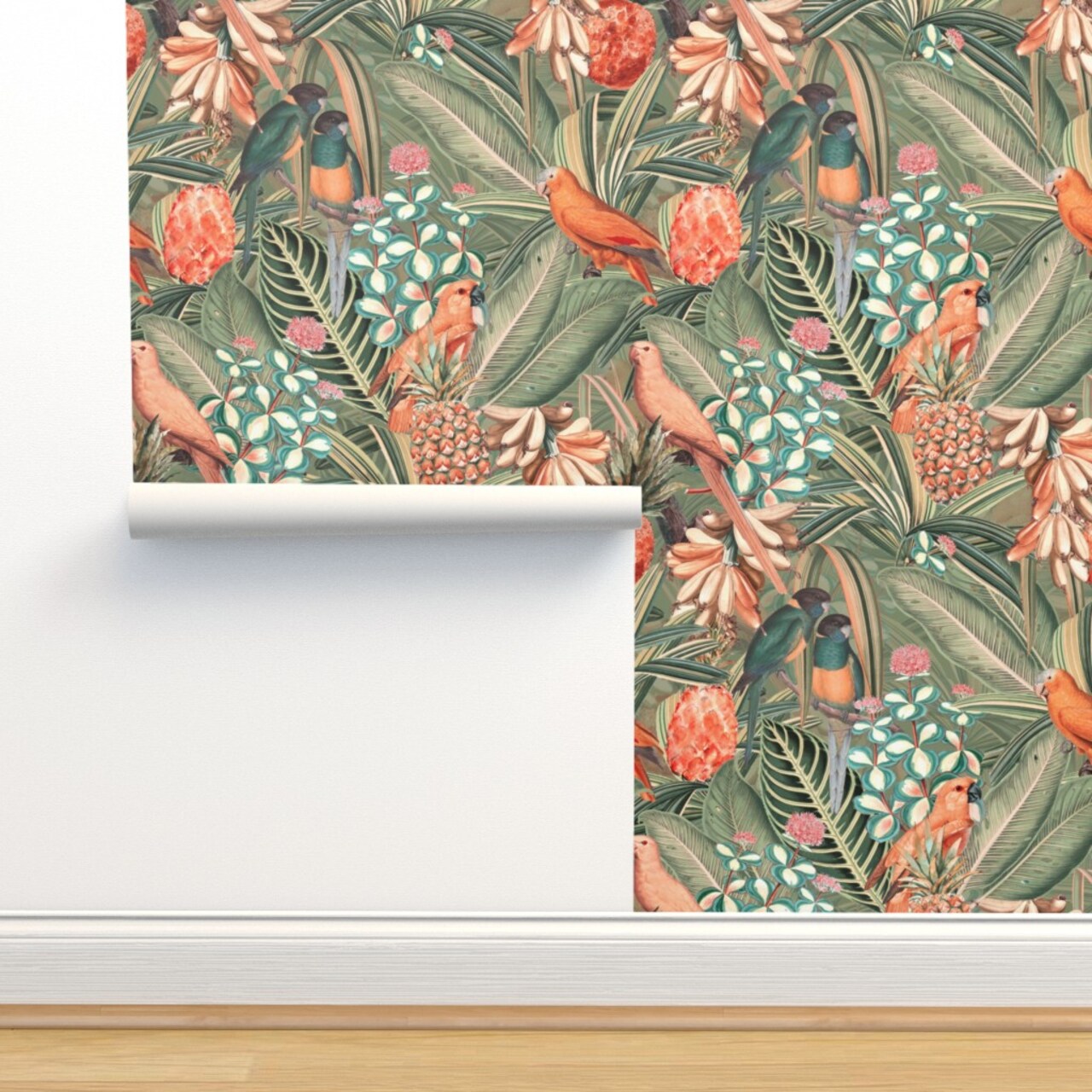 Tropical Vintage Jungle Victorian Redouté Antique Floral Botanical Custom Removable Wallpaper by Spoonflower Peel & Stick Wallpaper 2FT Wide